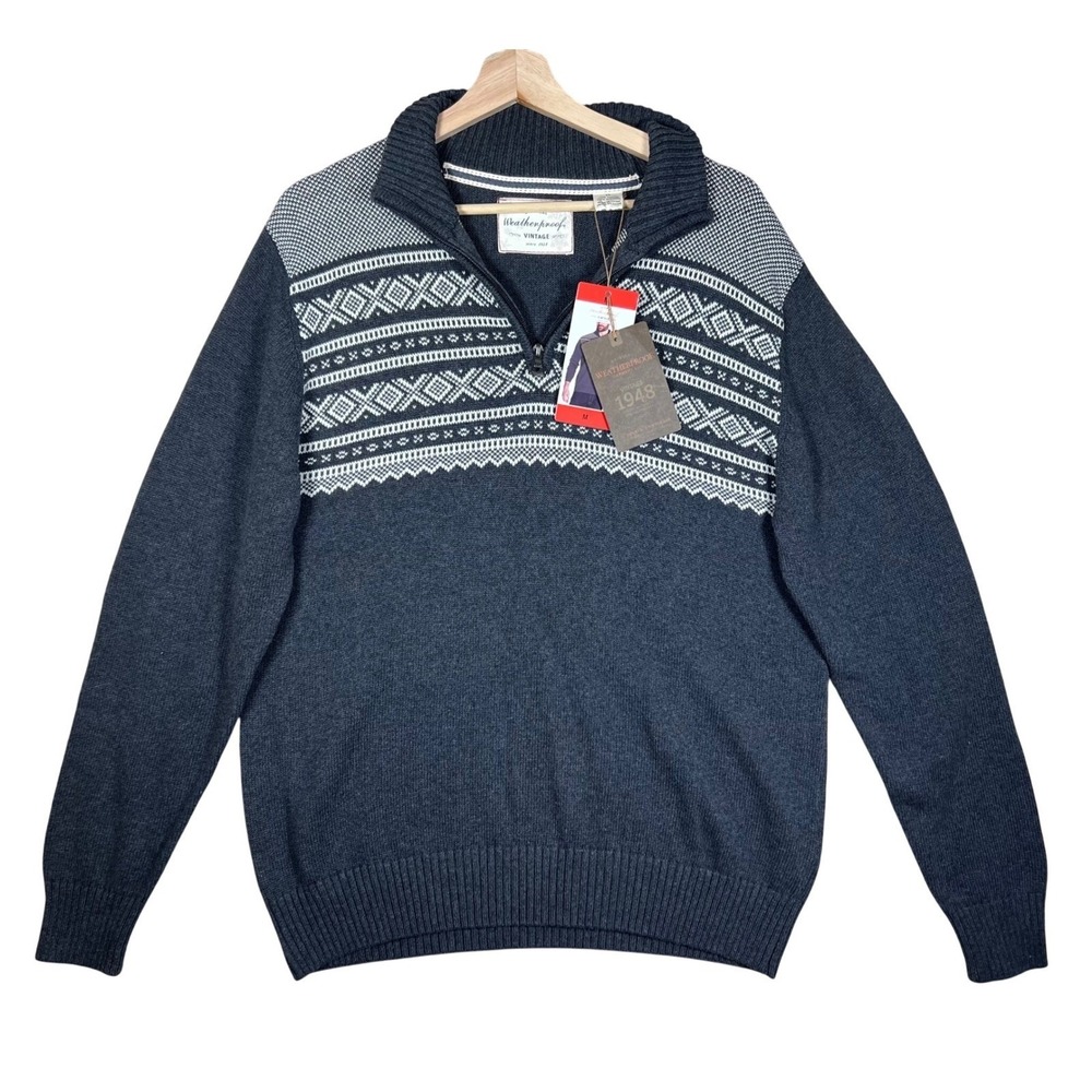 Weatherproof Vintage Nordic Sweater Men Fair Isle NWT Fisherman Pullover 1/4 Zip